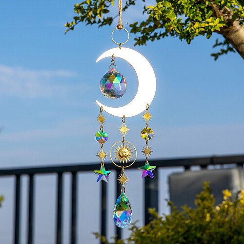 

Laiton lune étoile cristal pendentif cristal cristal capteur de soleil suspendu fenêtre décoration lumière et ombre vent carillon