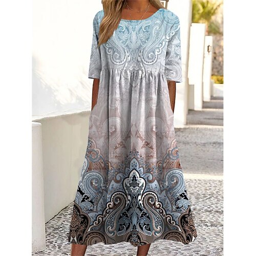 

Per donna Vestito casual Abito estivo Abito stampato Floreale Increspato Tasche Girocollo Vestito longuette Di tendenza Streetwear Esterno Strada Manica corta Morbido Bianco Blu Blu scuro Estate