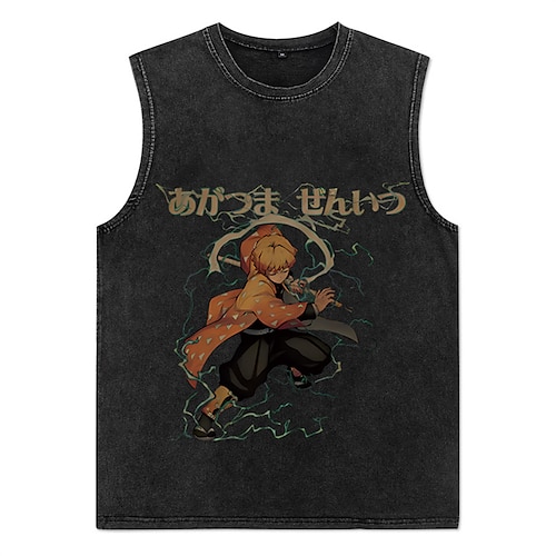 

Demon Slayer: Kimetsu no Yaiba Kamado Nezuko Agatsuma Zenitsu Kamado Tanjiro Oversized Acid Washed Muscle Tee Ærmeløs T-shirt Trykt mønster Grafisk 背心 Til Herre Dame Unisex Voksne Varmstempling 100