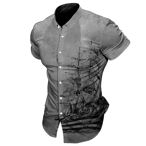 

Homens Camisa Social Estampas Abstratas Vintage Veleiro Aberto para a Lateral Cáqui Cinzento Ao ar livre Rua Manga Curta Botão para baixo Imprimir Roupa Moda Roupa de rua Designer Macia