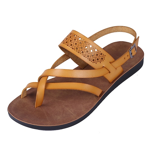 

Femme Sandales Sandales orthopédiques Sandales Oignon Chaussures romaines Extérieur du quotidien Plage Eté Bout rond Rétro Vintage Décontractées Cuir Mocassins Couleur unie Jaune Rose