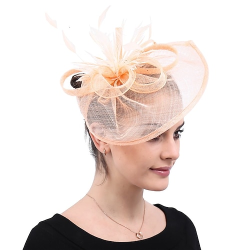 

Fascinadores Sinamay Casamento Kentucky Derby coquetel Retro Elegante Com Penas Laço Capacete Chapéu