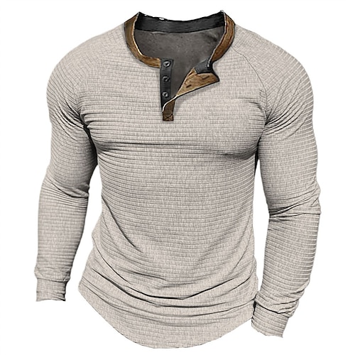 

Herre T-shirt Henley-skjorte Cool skjorte Vanlig Henley Gade Ferierejse Langærmet Tøj Designer Basale Moderne Moderne