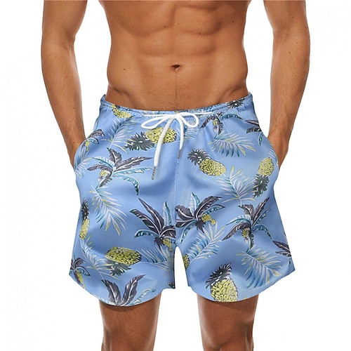 

Herre Surfeshorts Badeshorts Snorer med mesh fôr Elastisk midje Ananas Planter Grafiske trykk Hurtigtørkende Kort Avslappet Daglig Ferie Hawaiisk Bohem Blå Mikroelastisk