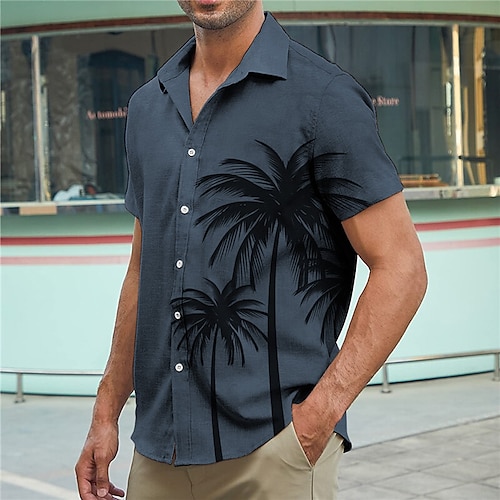 

Hombre Camisa camisa hawaiana Árbol de coco Estampados Cuello Vuelto Azul Piscina Gris Calle Casual Mangas cortas Abotonar Estampado Ropa Lino Moda Ropa de calle Design Vintage