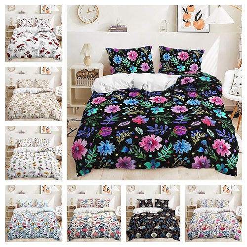 

Pflanzenblumen-Bettbezug-Bettwäsche-Sets Bettbezug mit 1 Bettbezug oder Bettdecke, 1 Blatt, 2 Kissenbezügen für Doppelbett/Königin/König (1 Kissenbezug für Zwilling/Einzelbett)