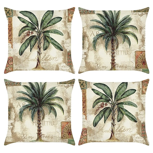 

Funda de almohada de doble cara de palmera tropical, funda de cojín cuadrada decorativa suave de 4 piezas, funda de almohada para dormitorio, sala de estar, sofá, silla