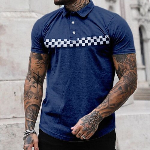 

Per uomo POLO Camicia da golf Golf Strada Informale Bavero Manica corta Di tendenza Essenziale Pop art Fantasia geometrica Pulsante Estate Standard Blu marino POLO