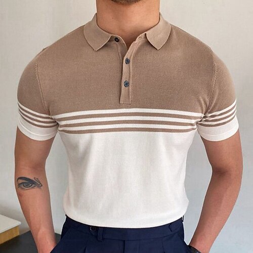 

Per uomo Camicia da golf Golf polo in maglia Informale Per uscire Bottoni Classico Maniche corte Originale Color Block Strisce orizzontali Lavorato a maglia Pulsante frontale Estate Primavera Marrone