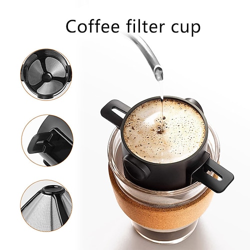 

Filtro de café plegable, cafetera de goteo de acero inoxidable, soporte para té y café, goteador de café reutilizable sin papel para viajar en casa y acampar