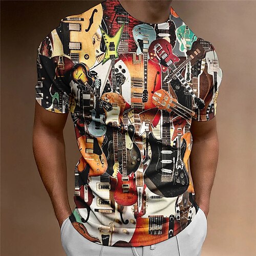 

Herre T-shirt Grafisk Guitar Musikinstrumenter Rund hals Tøj 3D-udskrivning udendørs Daglig Kortærmet Trykt mønster Mode Designer Årgang