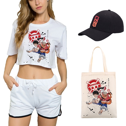 

One Piece Affe D. Ruffy T-Shirt-Ärmel Kurze Hosen Baseballmütze Bedruckt Grafik Tasche Unterhose Hut Für Damen Erwachsene Heißprägen 100% Polyester Casual