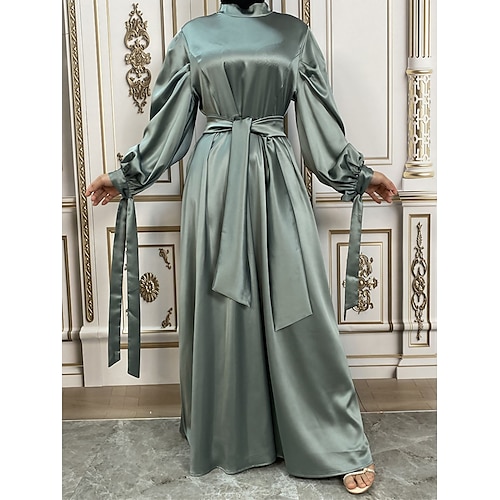 

kvinners lang genser kjole maxi genser kjole fritidsgenser kjole sateng genser kjole kaftan genser kjole ren farge mote streetwear utendørs daglig ferie snøring rynket langermet stativ krage