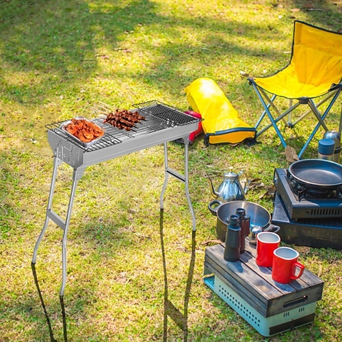 

barbecue griglia a carbone pieghevole in acciaio inossidabile kit di utensili per barbecue portatili per cucinare all'aperto campeggio escursioni picnic tailgating zaino in spalla o qualsiasi evento