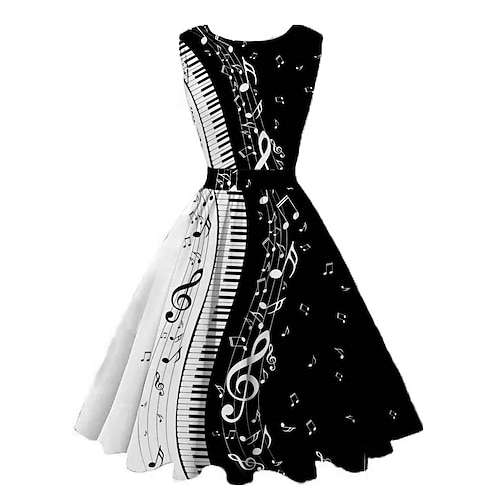 

Women's Retro 1950s Vintage Tea Dresses Midi Dress Daily Date Ruched Print Note Crew Neck Sleeveless Slim Summer Spring 2023 Black Wine S M L XL