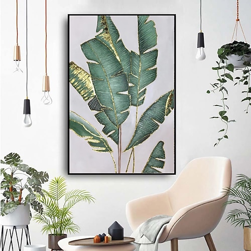 

Handmade Oil Painting Canvas Wall Art Decoration Modern Flower Plants With Gold-Edged Banana Leaves for Home Decor Rolled Frameless Unstretched Painting