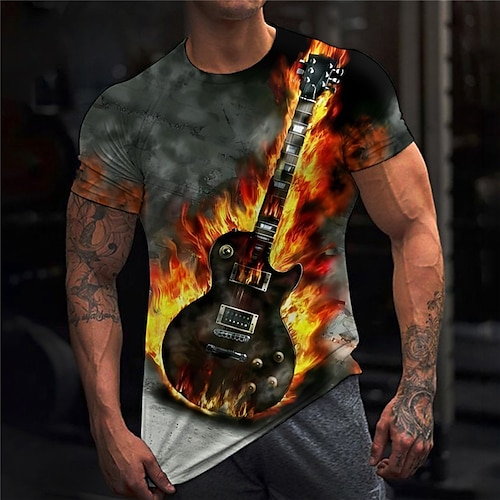 

Men's T shirt Tee Tee Graphic Guitar Musical Instrument Crew Neck Clothing Apparel 3D Print Outdoor Casual Short Sleeve Print Fashion Designer Vintage