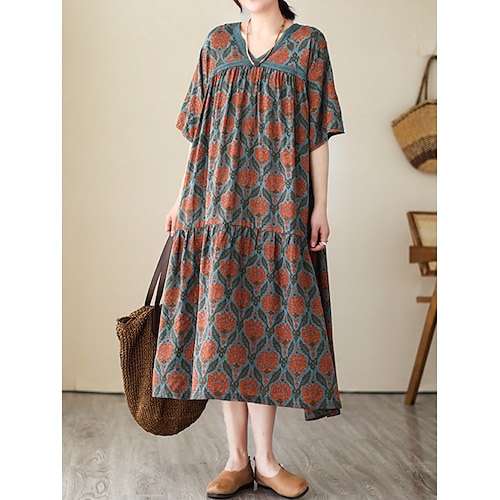 

abito maglione casual da donna abito maglione altalena abito maglione estivo stampa floreale girocollo abito maglione midi vintage moderno quotidiano fine settimana manica corta vestibilità ampia