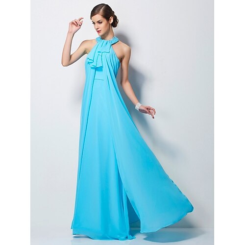 

Linea-A Vestiti da sera Brillante e glitterato Vestito Invitati del matrimonio Lungo Senza maniche All'americana Chiffon con Con diamantini 2023