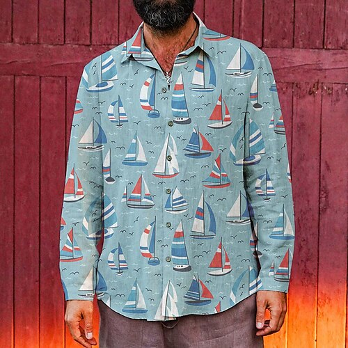 

Per uomo Camicia Camicia hawaiana Stampe astratte Navi Collo ripiegabile Blu Esterno Strada Manica lunga Bottone giù Stampa Abbigliamento Di tendenza Streetwear Originale Informale