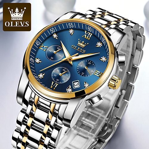 

OLEVS Montres à quartz pour Hommes Analogique Quartz Classique Mode mode Classique Noël Grand Cadran Date du jour Métal Acier Inoxydable Mode