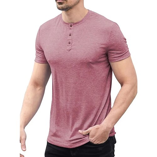 

Herre Henley-skjorte Tee Top Vanlig Henley Gade Ferierejse Kort Ærme Knap Tøj Designer Basale Moderne Moderne