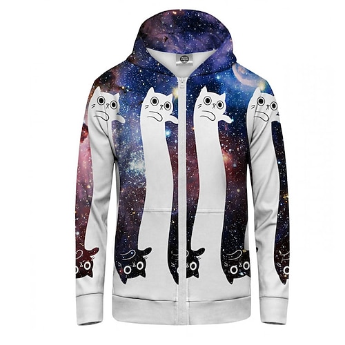 

Hombre Sudadera con capucha y cremallera completa Chaqueta Blanco Con Capucha Gato Estampados Cremallera Estampado Deporte Diario Deportes Impresión 3D Ropa de calle Casual Primavera Otoño Ropa