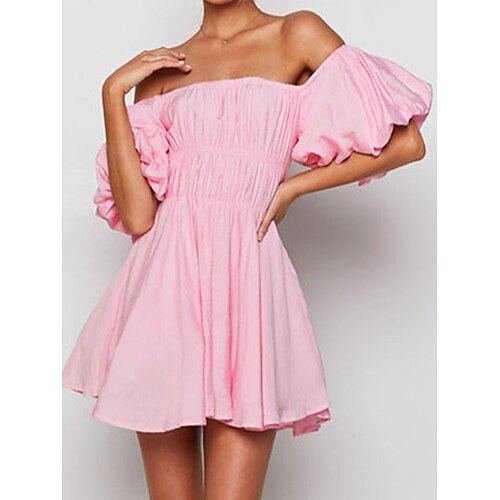 

festkjole til kvinder sundress ferie strand festival mini kjole elegant kjole festival kjole off shoulder kortærmet ruched 2023 slim ren farve 3xl