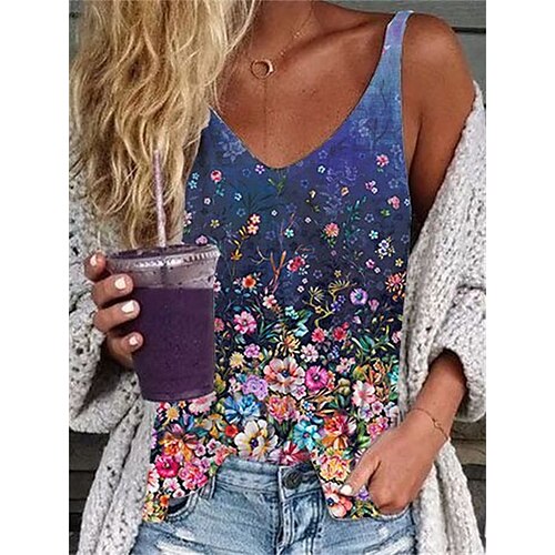 

Mujer Camiseta sin mangas Morado Floral Estampado Sin Mangas Casual Festivos Básico Escote en Pico Regular Flor S