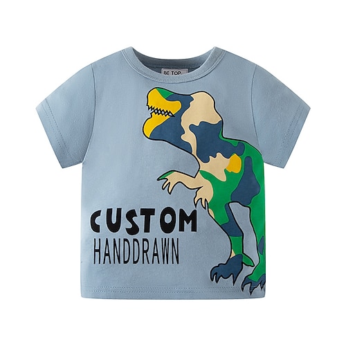 

Baby Gutt T skjorte T-skjorte Tegneserie Bokstaver Dinosaur Kortermet Crewneck Barn Topp utendørs Mote Daglig Sommer Vår Blå 3-7 år