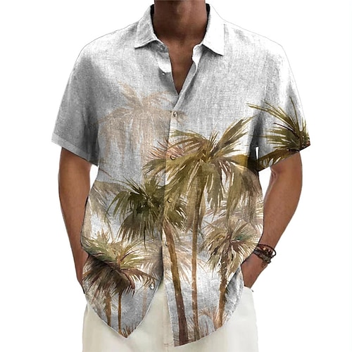 

Homens Camisa Social Camisa havaiana Coqueiro Estampas Abstratas Aberto para a Lateral Cinzento Ao ar livre Rua Manga Curta Imprimir Roupa Moda Roupa de rua Designer Macia