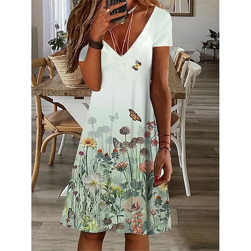 

Per donna Vestito casual Abito estivo Abito stampato Floreale Farfalla Stampa A V Mini abito Attivo Di tendenza Esterno Giornaliero Manica corta Standard Verde Estate Primavera S M L XL XXL
