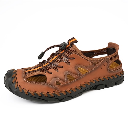 

Herre Sko En pedal Skinnsandaler Store størrelser Fritid Strandstil Daglig Gange Elvesko Netting Lær Pustende Svart Brun Kakifarget Sommer Vår