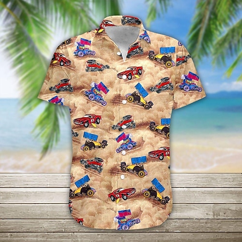 

Homens Camisa Social Camisa havaiana Carro Estampas Abstratas Aberto para a Lateral Amarelo Ao ar livre Rua Manga Curta Botão para baixo Imprimir Roupa Moda Roupa de rua Designer Macia