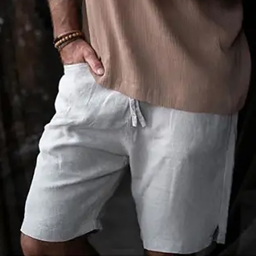 

Homens Calção Shorts de linho Shorts de verão Shorts de praia Com Cordão Cintura elástica Tecido Conforto Respirável Ao ar livre Diário Para Noite Misto de Algodão e Linho Moda Roupa de rua Branco