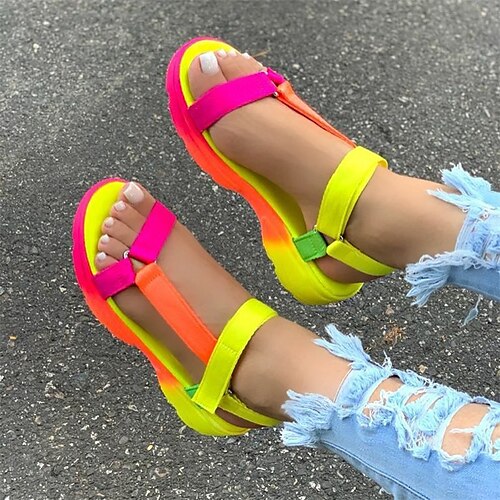

Damen Sandalen Übergrössen Outdoor Strand Flacher Absatz Offene Spitze Brautkleider schlicht Minimalismus Satin Klettverschluß Feste Farbe Regenbogen Weiß Blau