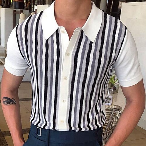

Per uomo Camicia da golf Golf polo in maglia Informale Da tutti i giorni Bavero Bottoni Maniche corte Comodo Banda Lavorato a maglia Pulsante frontale Estate Primavera Blu Camicia da golf Golf