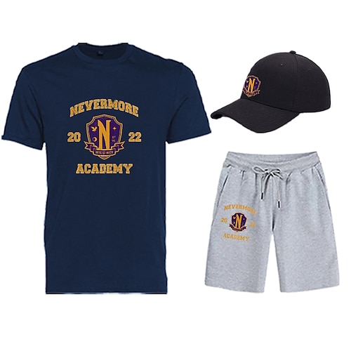 

trois pièces t-shirt imprimé short casquettes de baseball ensembles assortis mercredi addams jamais plus académie tenues graphiquesamp; assorti pour les sports de gymnastique de course quotidiens