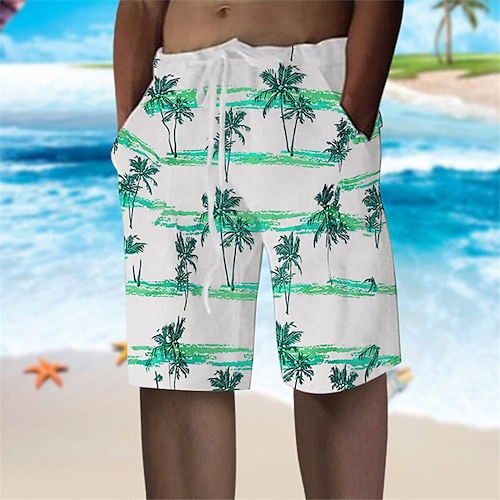 

Herre Sommer shorts Strandshorts Snørelukning Elastisk Talje Grafisk Kokos palme Åndbart Blød Korte Afslappet Daglig Ferie Gade Hawaiiansk Rød Blå Mikroelastisk