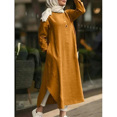 

Per donna Abito lungo Abito lungo Abito casual Vestito a trapezio Vestito a caftano Colore puro Streetwear Informale Esterno Per eventi Da mare Tasche Spacco Manica lunga Girocollo Vestito Morbido