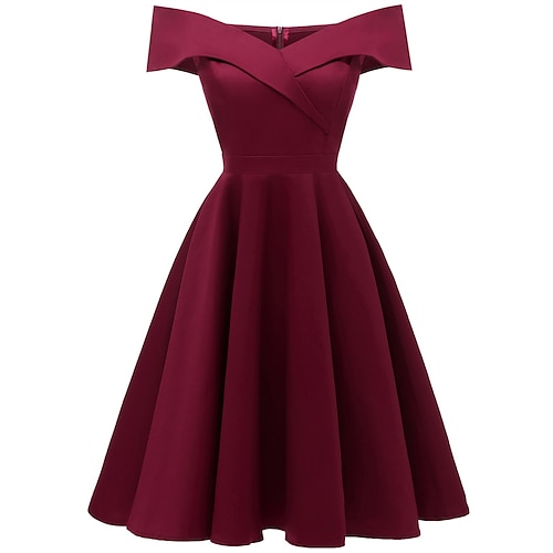 

Women's Retro Elegant Vintage Dress Mini Dress Party Wedding Guest Pleated Solid Color Off Shoulder Sleeveless Regular Fit Summer Spring 2023 Black Wine S M L XL