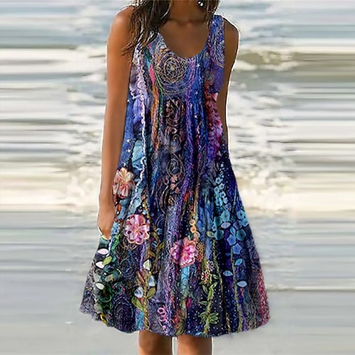 

Women's Casual Dress Shift Dress Sundress Midi Dress Purple Sleeveless Floral Pocket Spring Summer U Neck Vacation 2023 S M L XL XXL 3XL