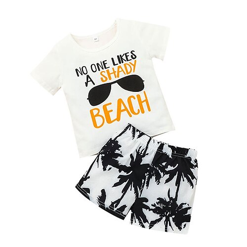 

2 pezzi Bambino (1-4 anni) Da ragazzo T-shirt e pantaloncini Vestito Alfabetico Albero di cocco Manica corta Impostare Esterno Di tendenza Giornaliero Estate Primavera 3-7 anni Nero Bianco Avorio