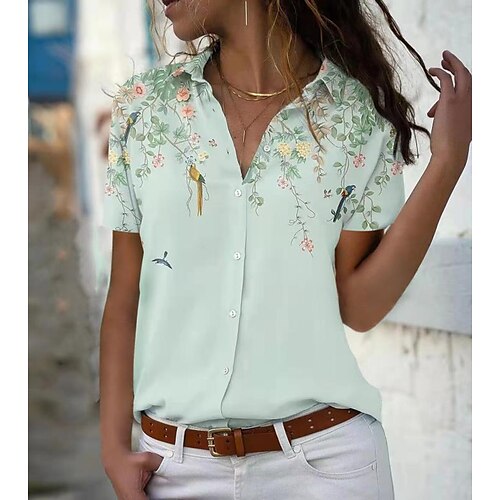 

Mujer Camisa Blusa Rosa Azul Piscina Verde Trébol Floral Botón Estampado Manga Corta Casual Festivos Básico Cuello Camisero Regular Flor S