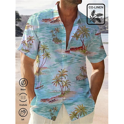 

Homme Chemise Chemise hawaïenne Cocotier Imprimés Photos Col rabattu Bleu Plein Air Casual Manches courtes Bouton bas Imprimer Vêtement Tenue Lin Tropique Mode Vêtement de rue Hawaïen