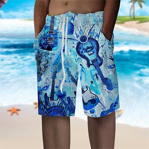 

Per uomo Pantaloncini estivi Pantaloncini da spiaggia A cordoncino Vita elastica Pop art Chitarra Strumento musicale Traspirante Morbido Breve Informale Giornaliero Per eventi Streetwear Hawaiano Blu