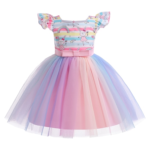 

Bambino Da ragazza Vestito da festa Coniglietto Abito in tulle Al ginocchio Vestito Prestazioni Nodo della cravatta Girocollo Senza maniche Elegante Vestito 3-10 anni Primavera Rosa