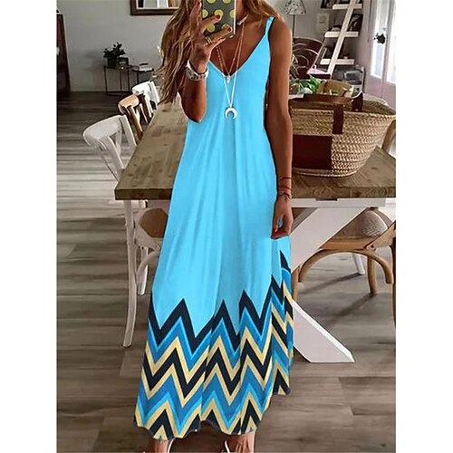 

Per donna Abito lungo Abito lungo Abito casual Abito linea A Abito sottoveste Fantasia geometrica Di tendenza Streetwear Giornaliero Appuntamento Da mare Schiena scoperta Stampa Senza maniche Con