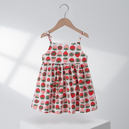 

Bambino Da ragazza Vestito Cartoni animati Frutta Abito linea A Al ginocchio Vestito Scuola Girocollo Manica corta Attivo Vestito 3-6 anni Estate Rosa Rosso Verde