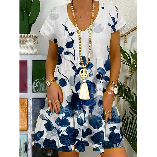 

Per donna Vestito casual Abito etnico Abito estivo Floreale Farfalla Stampa A V Vestito longuette Di tendenza Streetwear Esterno Strada Manica corta Morbido Bianco Blu Azzurro cielo Estate Primavera
